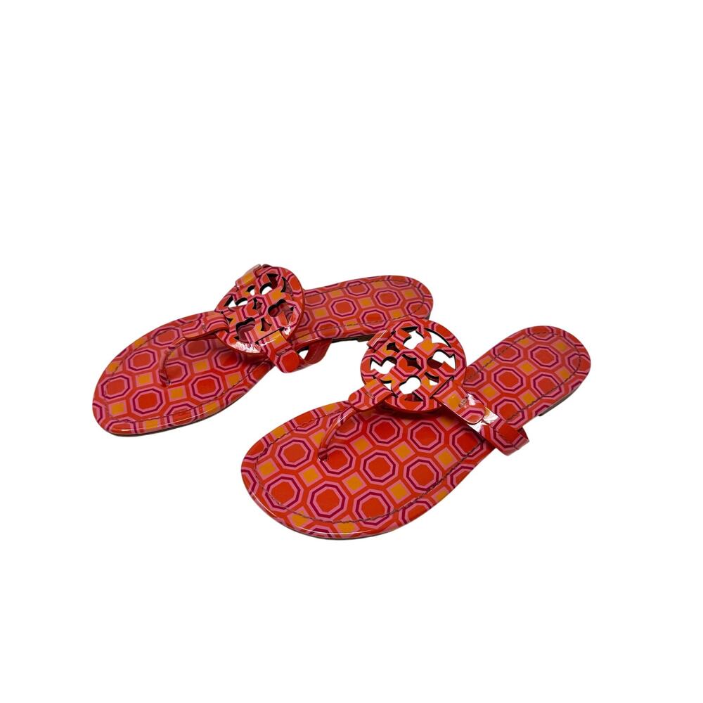 TORY BURCH Yellow Pink Geometric Print Patent Leather Miller Sandals Size 8 - Picture 5 of 12